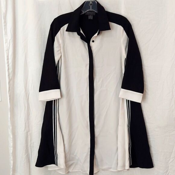 Gracia Black White Colorblock Shirt Dress Sz S - Picture 1 of 7